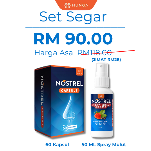 Set penjagaan pernafasan Nostrel – 1 kapsul + 1 spray untuk resdung dan asma